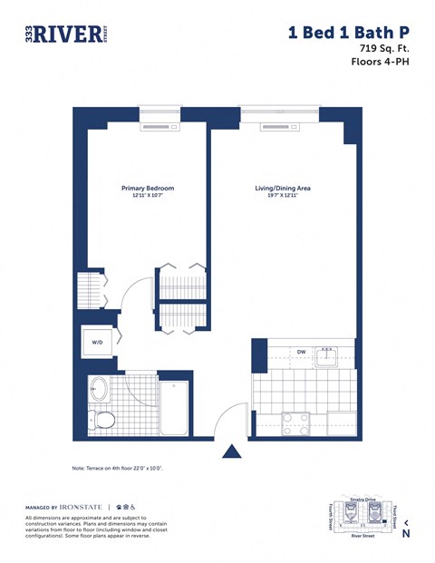 this image shows a floor plan of a 1 bed 1 bath p plan